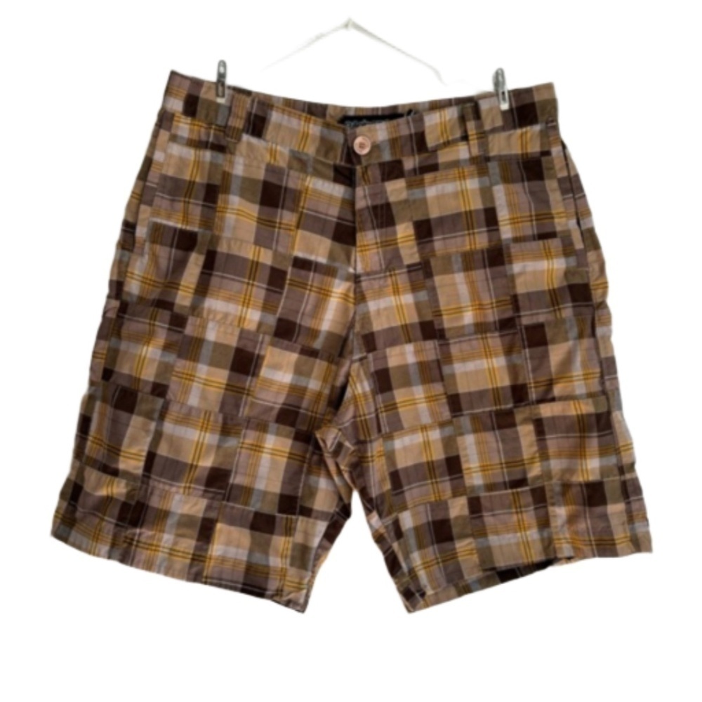 Billabong plaid shorts browns and yellow size 38